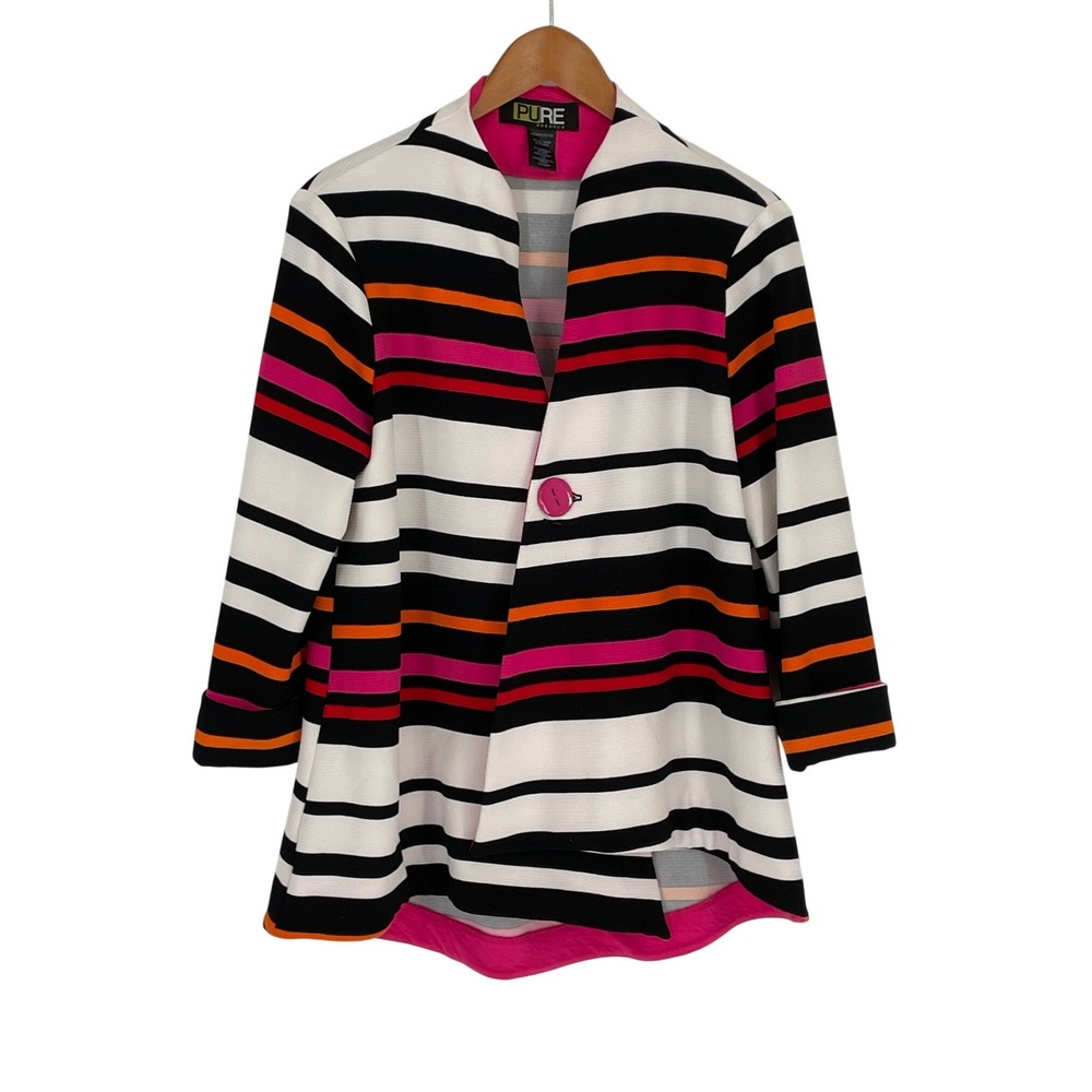 Pure Essence Womens Large Jacket L Open Front Multi Stripe Textured
